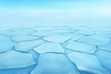 Serene ice floes stretch across a tranquil, frozen expanse under a clear sky