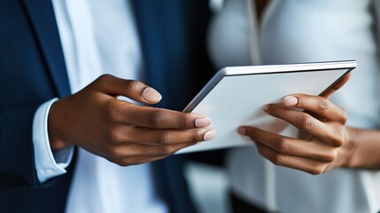 Hands Holding Tablet During Discussion