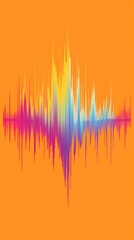 Audio Waves Frequency, Colorful Graphics on Orange Background, Abstract Image, Texture, Pattern Background, Wallpaper, Cover and Screen of Smartphone, PC, Laptop, 9:16 and 16:9 Format