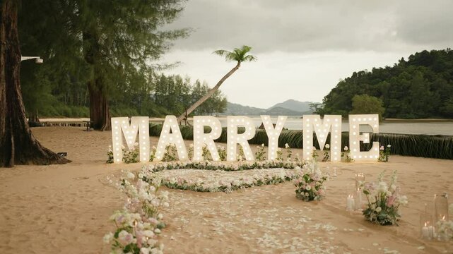 Beautiful marry me sign  wedding reception setup