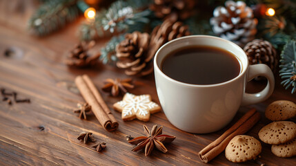 A Cozy Christmas Scene Featuring a Cup of Coffee
