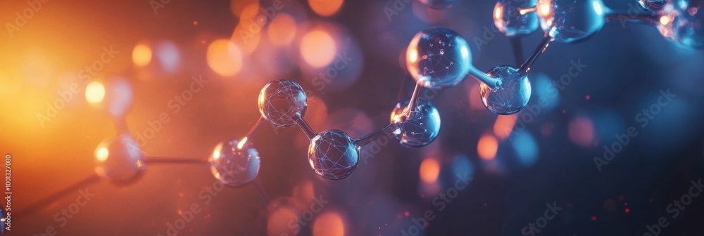 Fototapete Abstract representation of molecular structures illuminated with vibrant colors in a scientific background. Generative AI