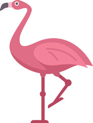 Simple vector illustration of a pink flamingo standing on one leg, isolated on a white background