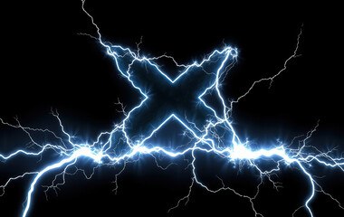 intense Electric light forming letter X on black background