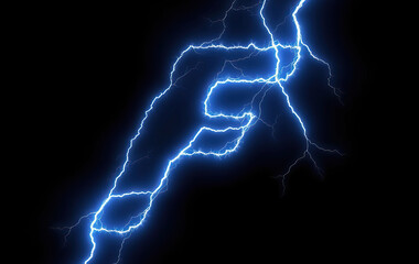 Letter F in electric blue lightning bolt on black background dynamic natural energy electricity concept