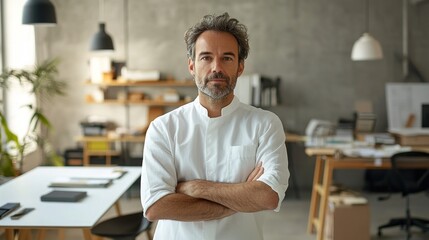 Confident Architect Posing in Modern Office Space