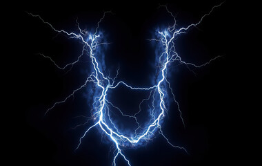 Letter U in electric lightning bolts radiating from central point on black background
