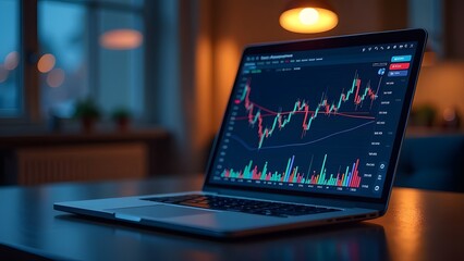 Laptop with stock market chart on screen. Business and finance concept.