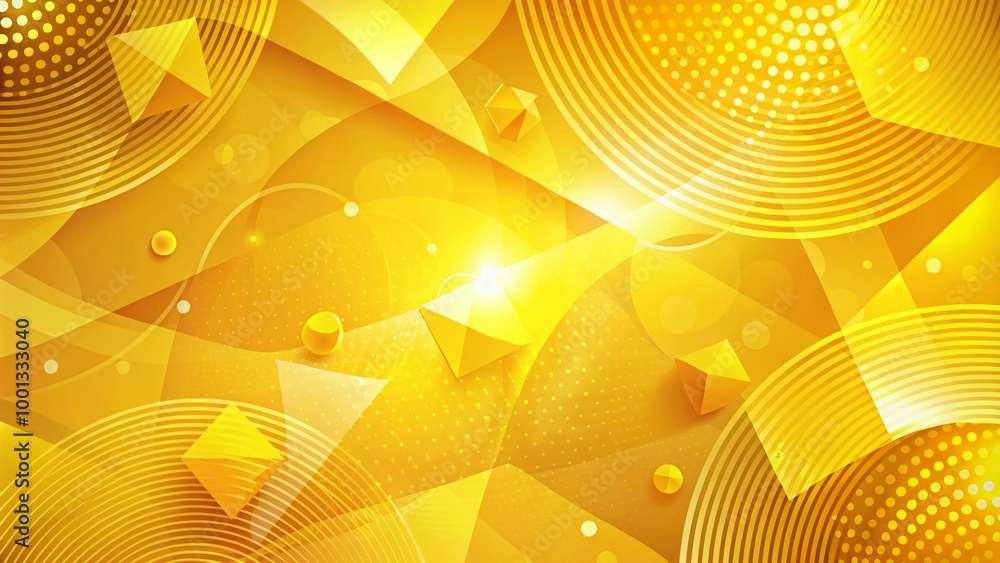 Poster vibrant yellow geometric background with abstract shapes, swirling patterns, and subtle gradient eff