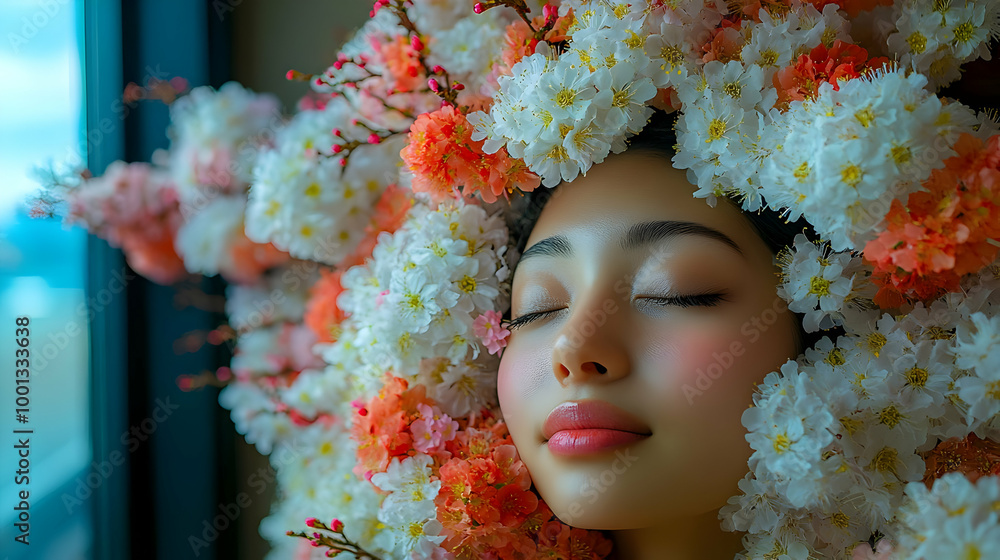 Wall mural Sleeping Beauty Surrounded by Blossoms