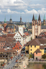 Fototapeta premium Photo of the skyline with church towers in the Germany city named Würzburg