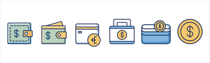 Money wallet icon set. Payment icons. Set of payment collection with money wallet, finance, banking, dollar, credit card symbol.