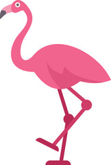 Minimalist illustration featuring a pink flamingo standing on one leg, its body forming a graceful curve