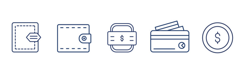 Money wallet icon set. Payment icons. Set of payment collection with money wallet, finance, banking, dollar, credit card symbol.