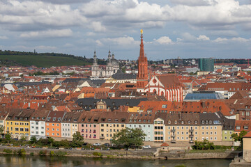 Obraz premium Photo of the skyline with church towers in the Germany city named Würzburg