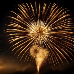 Golden fireworks bursting in the night sky, symbolizing grandeur and celebration art