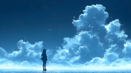 Silhouette of a Girl Against a Cloudy Sky