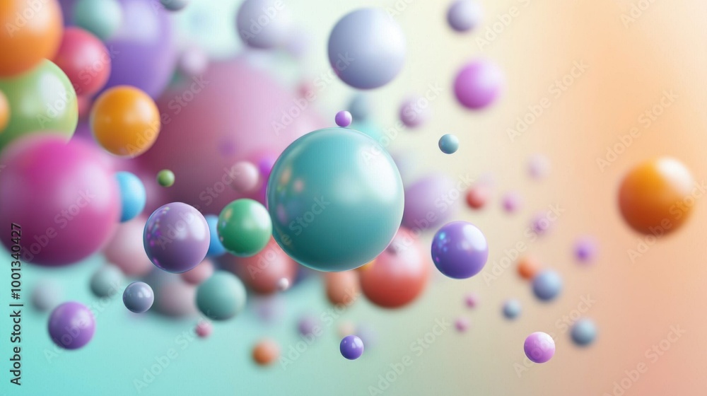 Poster colorful floating spheres on soft gradient background