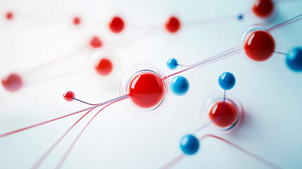 Abstract molecular structure of fat cells in red and white tones, scientific keto diet illustration with vibrant background