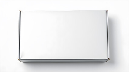 Fototapeta premium A package box with matte metallic silver texture, flat lay on a white background. Generative AI