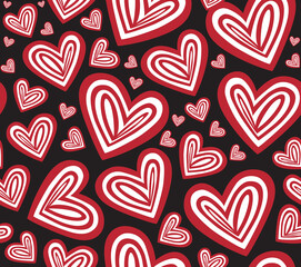 Beautiful Valentine vector seamless pattern with red hearts. You can use any color of background