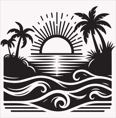 Obraz premium Sunrise Vector Silhouette For T-shirt design element on a white background