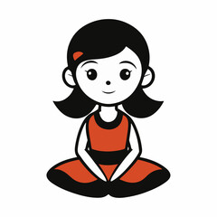 Stylized Girl Meditating of Life with Heart and Falling Leaves