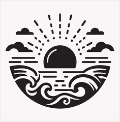 Sunrise Vector Silhouette For T-shirt design element on a white background