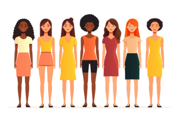 Woman of different diversity style. Diverse females. Die cut transparent.