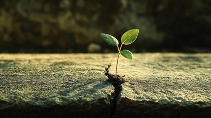 Resilient Green Plant Growing Through Cracked Concrete Symbolizing Strength and Perseverance