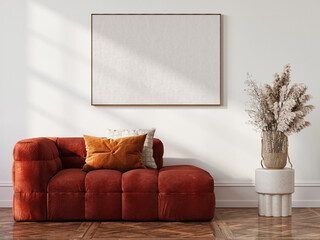 Empty poster for presentation in minimal interior design with home decoration, 3d illustration.