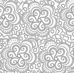Beautiful decorative vector seamless pattern with hand drawn ornament of flowers, hearts and lines
