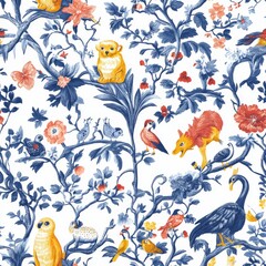 Chinoiserie Charm: Vintage Floral and Animal Seamless Wallpaper
