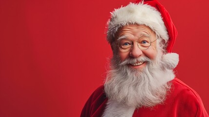 A smiling man in a red Santa hat and glasses