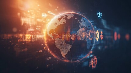 A glowing digital globe surrounded by data streams symbolizes global connectivity and technology, illustrating the intersection of the internet and information.