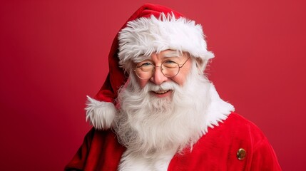 A smiling man in a red Santa hat and glasses
