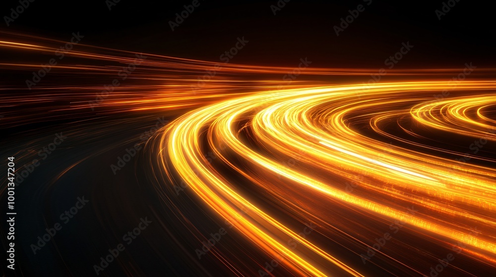 Aufkleber abstract light trails in motion - dynamic long exposure of glowing golden lines on a dark background