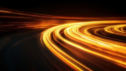 Abstract Light Trails in Motion - Dynamic Long Exposure of Glowing Golden Lines on a Dark Background
