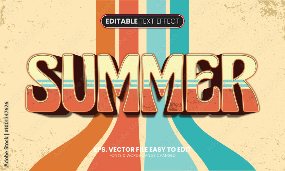 Wall mural editable text style effect - retro summer text in grunge style theme