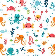A seamless pattern of cute sea animals