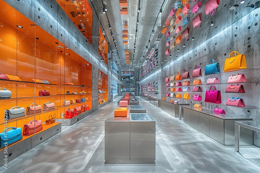 Aufkleber a store with many different colored purses on display