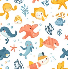 Obraz premium A seamless pattern of cute sea animals