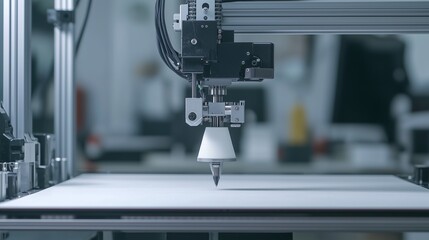 Fototapeta premium A high-definition shot of a modern printer in action, with precision detailing on a white backdrop.