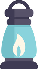 Simple vector icon of a blue camping lantern burning with a yellow flame