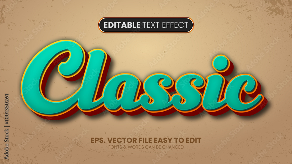 Wall mural vintage retro editable text effect. 3d script text style
