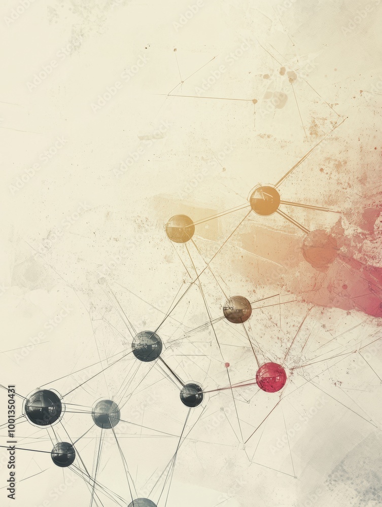 Poster abstract representation of molecular structures and chemical bonds on a soft-toned background showca