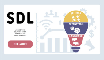 sdl - schema definition language acronym. business concept background. vector illustration concept with keywords and icons. lettering illustration with icons for web banner, flyer, landing