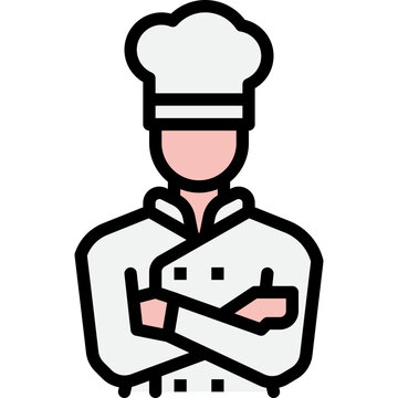 recommend clip art: executive chef in uniform and hat ready to cook food filled outline icon