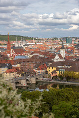 Photo of the skyline with church towers in the Germany city named Würzburg