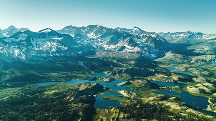 Obraz premium Dramatic mountain range with snow green valleys and pristine glacial lakes